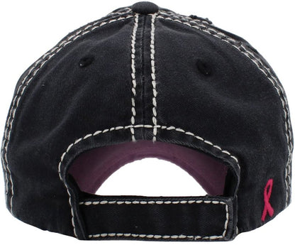 KBETHOS KBV-1182 BLK Pink Ribbon Breast Cancer Awareness Fight Hope Vintage Baseball Cap Hat Women Cotton Adjustable