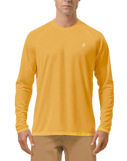 Roadbox Mens UPF 50+ Long Sleeve SPF Diving Rash Guard UV Sun Protection Shirts for Outdoor Fishing Hiking Swimming Running Golden Yellow