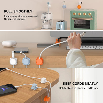Kruggo Magnetic Cable Clips Rotatable, Under Desk Cable Management, Strong Magnetic Cable Clips Cord Holder for Nightstand Home Office Desk Phone Car Wall (3, Black)