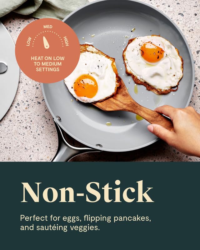 Caraway Nonstick Ceramic Frying Pan (2.7 qt, 10.5") - Non Toxic, PTFE & PFOA Free - Oven Safe & Compatible with All Stovetops (Gas, Electric & Induction) - Cream