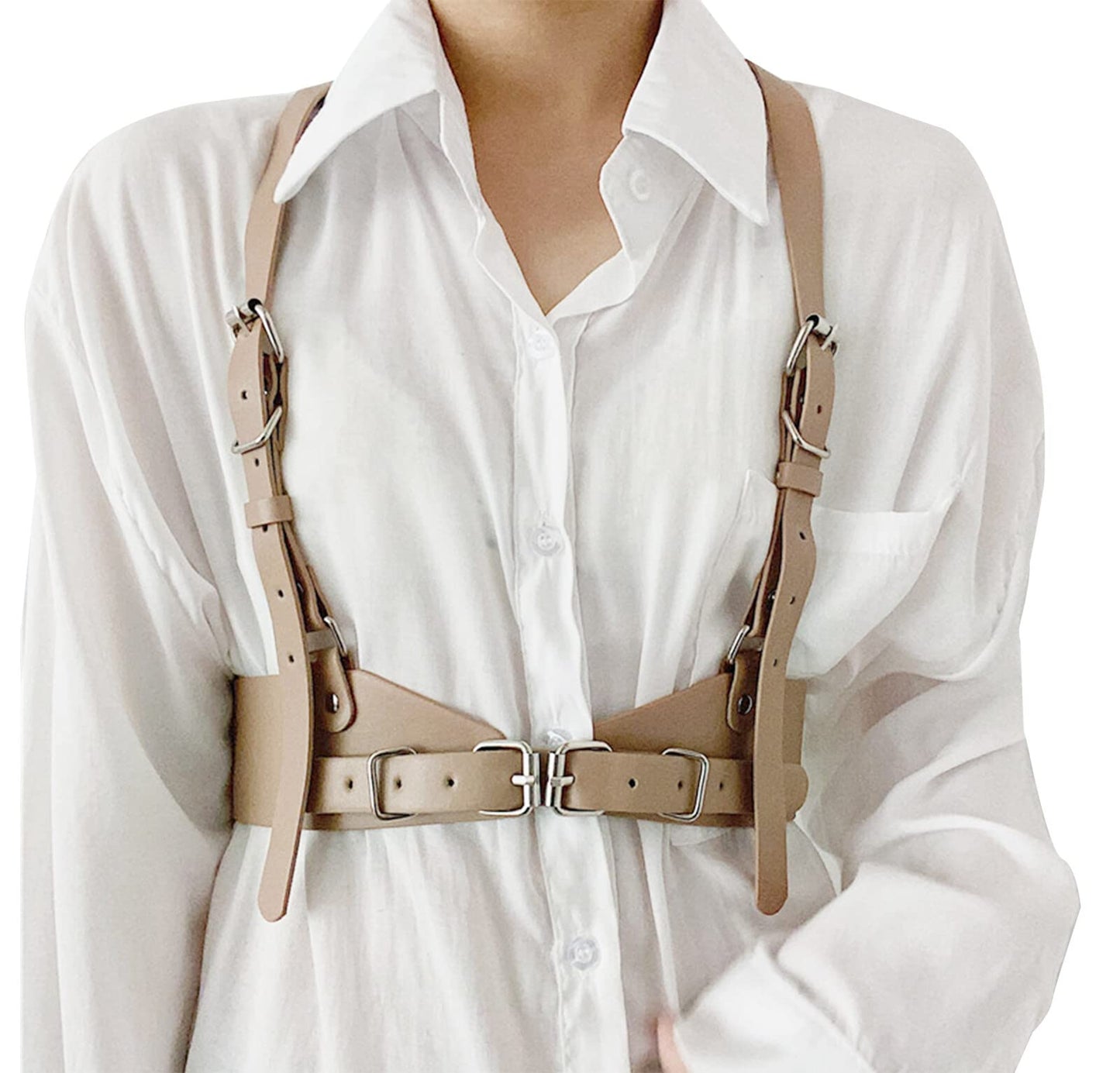 Aivtalk Vest Harness Belt Gothic Fashion Body Chain Accessories High Waist Adjustable Corset for Party Dating Rave Festival Khaki M