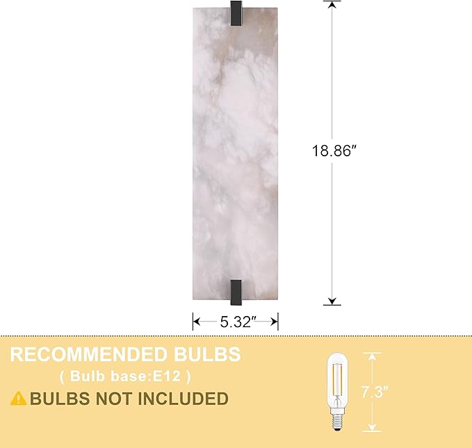 2 Pack 2 Light Square 18.86" Alabaster Marble Bathroom Wall Sconce Modern Concise Style Wall Light Fixture,Dark Gray Finish for Bedroom Hallway Bedside