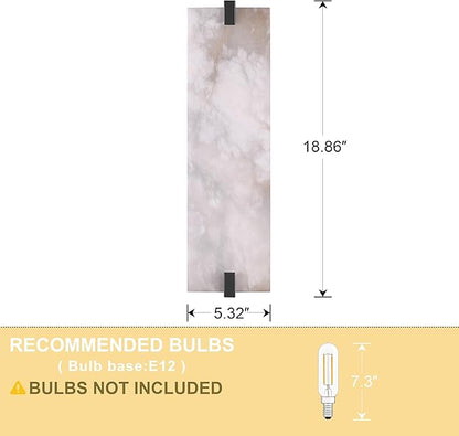 2 Pack 2 Light Square 18.86" Alabaster Marble Bathroom Wall Sconce Modern Concise Style Wall Light Fixture,Dark Gray Finish for Bedroom Hallway Bedside