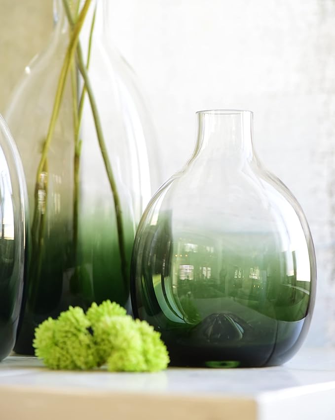 CONVIVA Modern Green Vase Set, Glass Flower vases,Large Decorative Centerpieces Kitchen Island Dining Table Living Sunroom Office Tabletop Set of 3,11"+9"+7" H