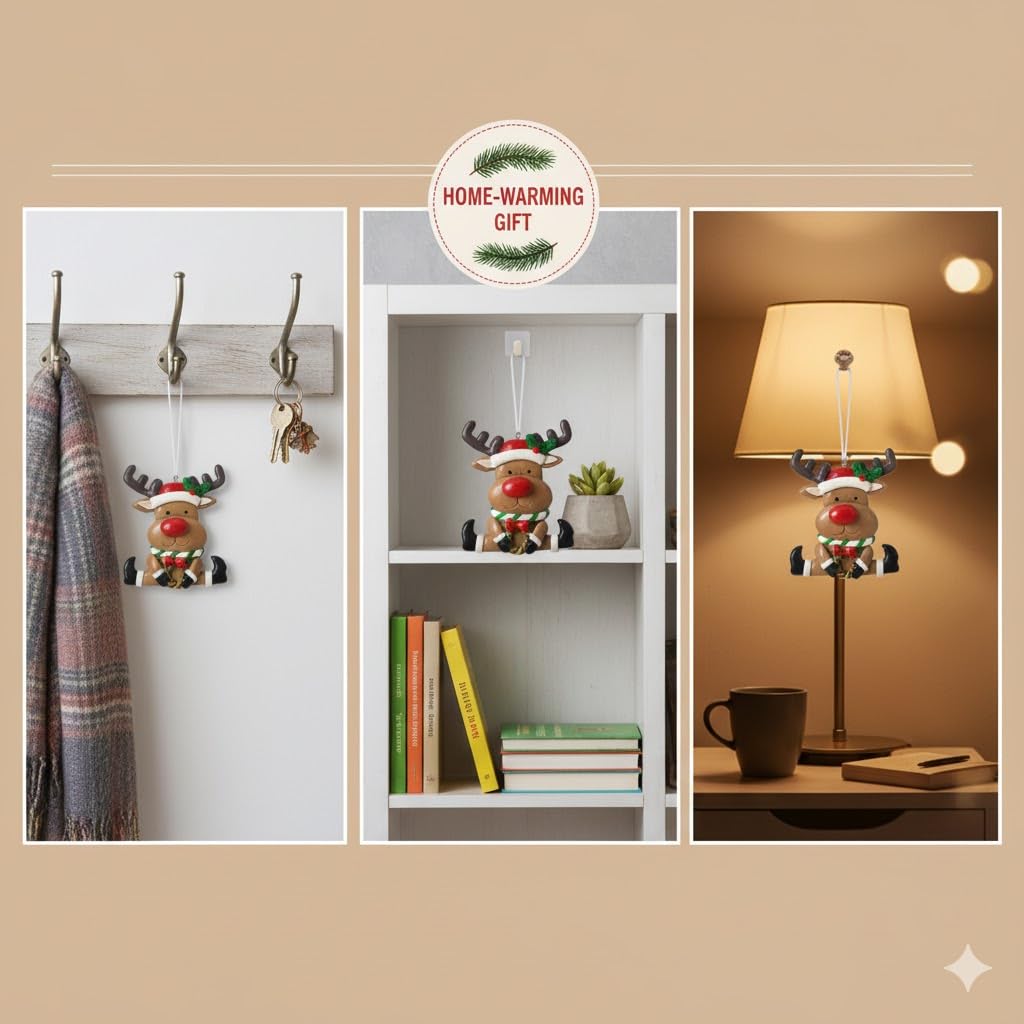 Set of 3 Cute Reindeer Hanging Christmas Tree Ornaments - Hand-Painted Resin Holiday Home Decor & Gift - Durable, Lightweight Xmas Decoration for Family, Friends, Teachers (Deer)