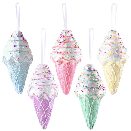 Ice Cream Party Decorations Ornaments, 5pcs Christmas Tree Hanging Candy Gift, Macaron Color Dessert Pendant Set for Xmas New Year Easter Birthday Home Party Supplies (Ice Cream)