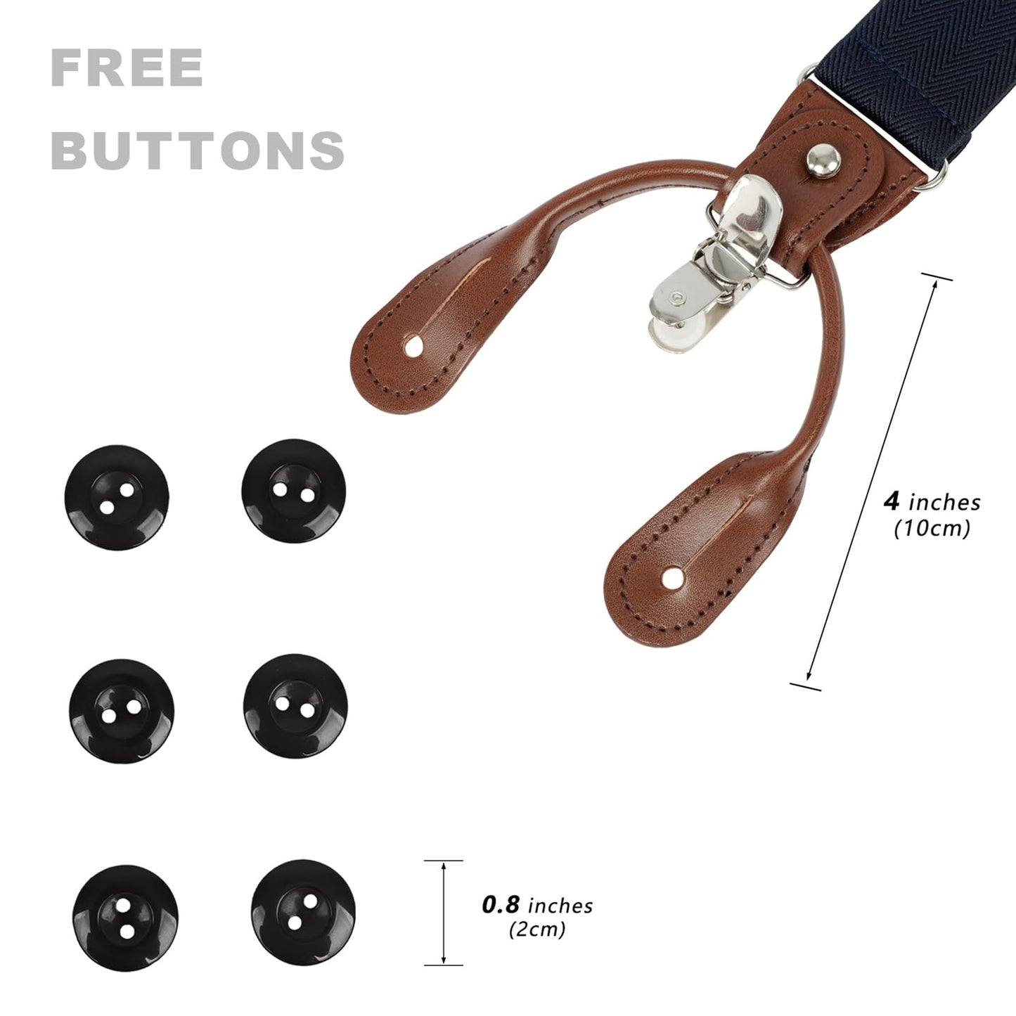 LEHOMU Men Suspenders Adjustable,1.4 Inch Wide Heavy Duty Y-Back Elastic Tuxedo Elastic Mens Suspenders with Leather Buttons and 3 Metal Clips,Dark Blue