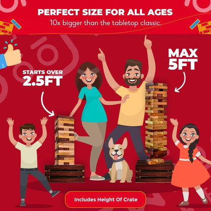 SWOOC Games - Reclaimed Giant Tower Game (Weather Resistant) 60 Blocks + Storage Crate/Outdoor Game Table | Stacks up to 5ft | Giant Outdoor Tower for Adults | Large Yard Activity | Jumbo Lawn Fun