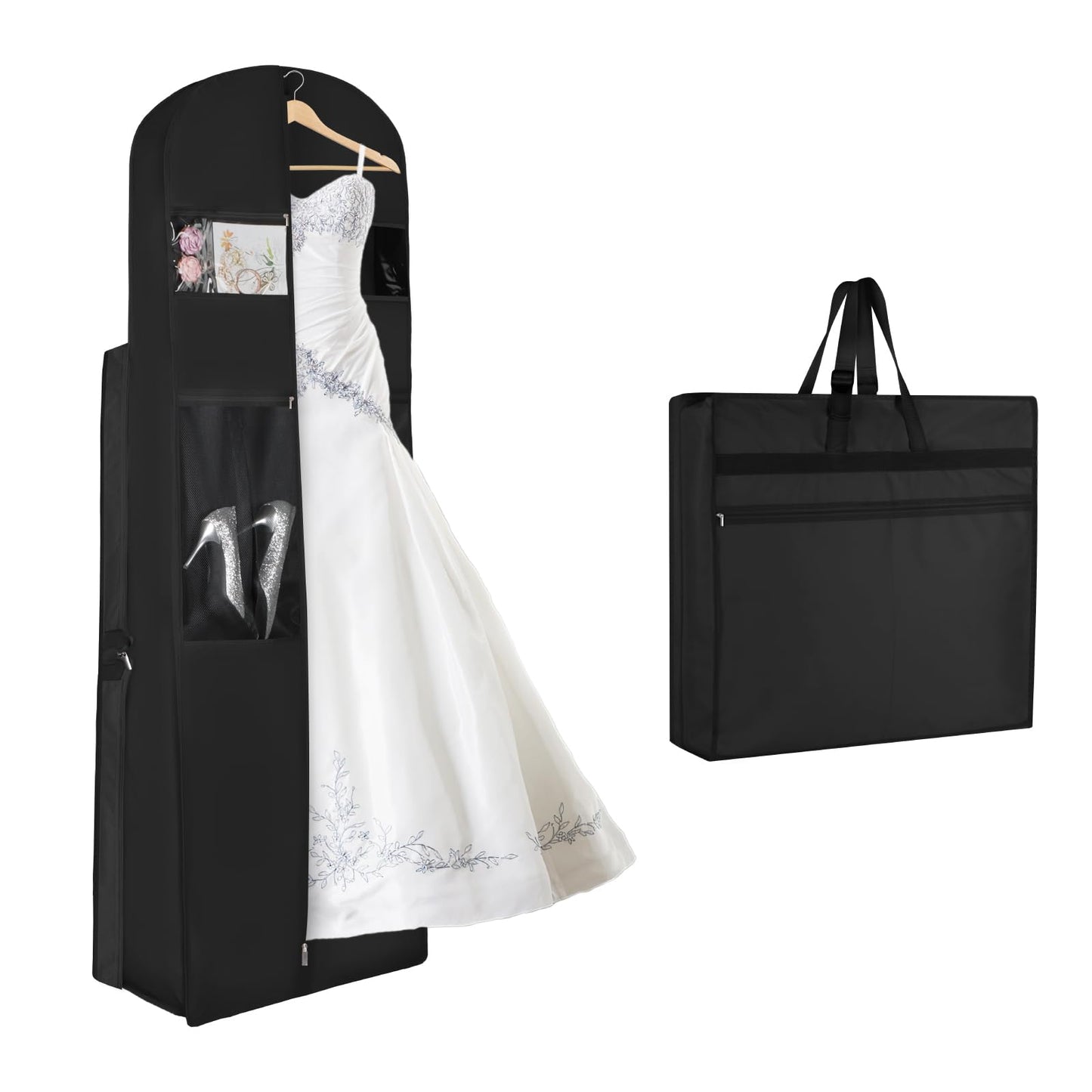 KEEGH Wedding Dress Garment Bag, 72” Tri-fold Bridal Dress Bags for Gowns, With Accessory Pockets and Adjustable Buckle Dress Cover for Wedding/Prom/Travel/Closet Storage (Black)