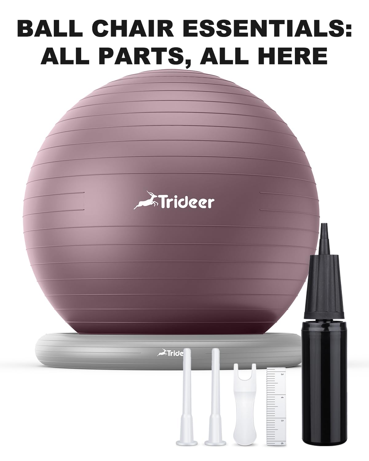 Trideer Exercise Yoga Ball Chair with Base for Home Office Desk, Stability & Fitness Ball Seat to Relieve Back Pain, Home Gym Workout for Abs, Pregnancy Ball with Pump