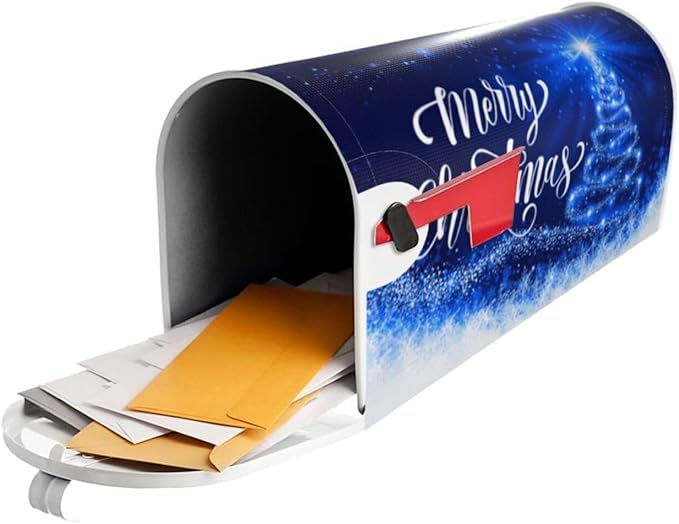Mailbox Covers Merry Christmas Blue Snow Tree Magnetic Letter Post Box Cover Standard Size 21 x 18 Inch Garden Yard Home Decorative