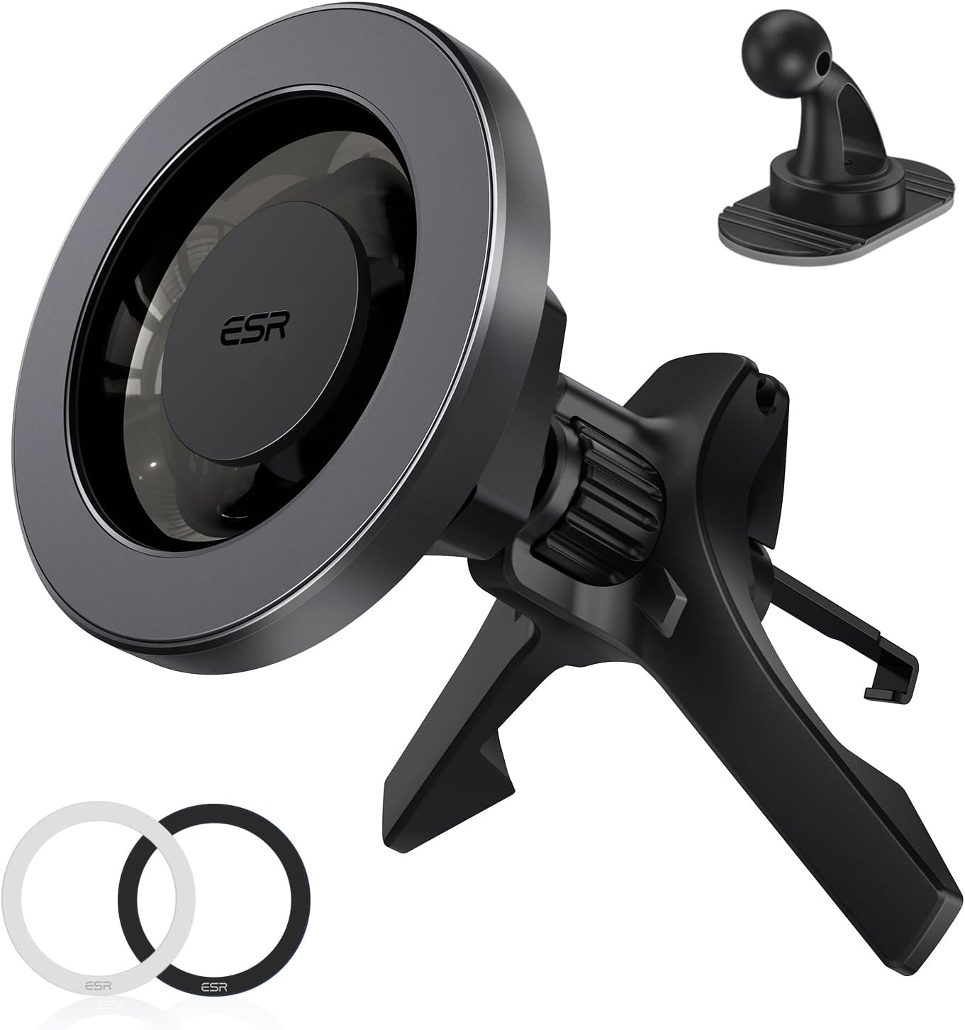 ESR for MagSafe Car Mount, Magnetic Phone Holder for Car Air Vent, Car Phone Holder Mount for iPhone 17/16/16e/15/14/13/12/Samsung, All Smartphones(2 Metal Rings Included),Charging Not Supported