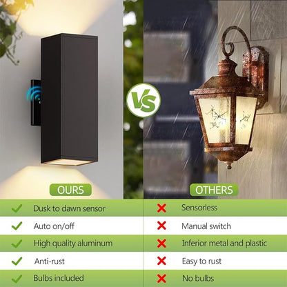 KIZON Outdoor Wall Lights with Dusk to Dawn Sensor 2 Pack, Modern Outdoor Sconce Lights with Oil Rubbed Bronze Finish, Aluminum Exterior Lighting Fixtures for House Porch, ETL Listed