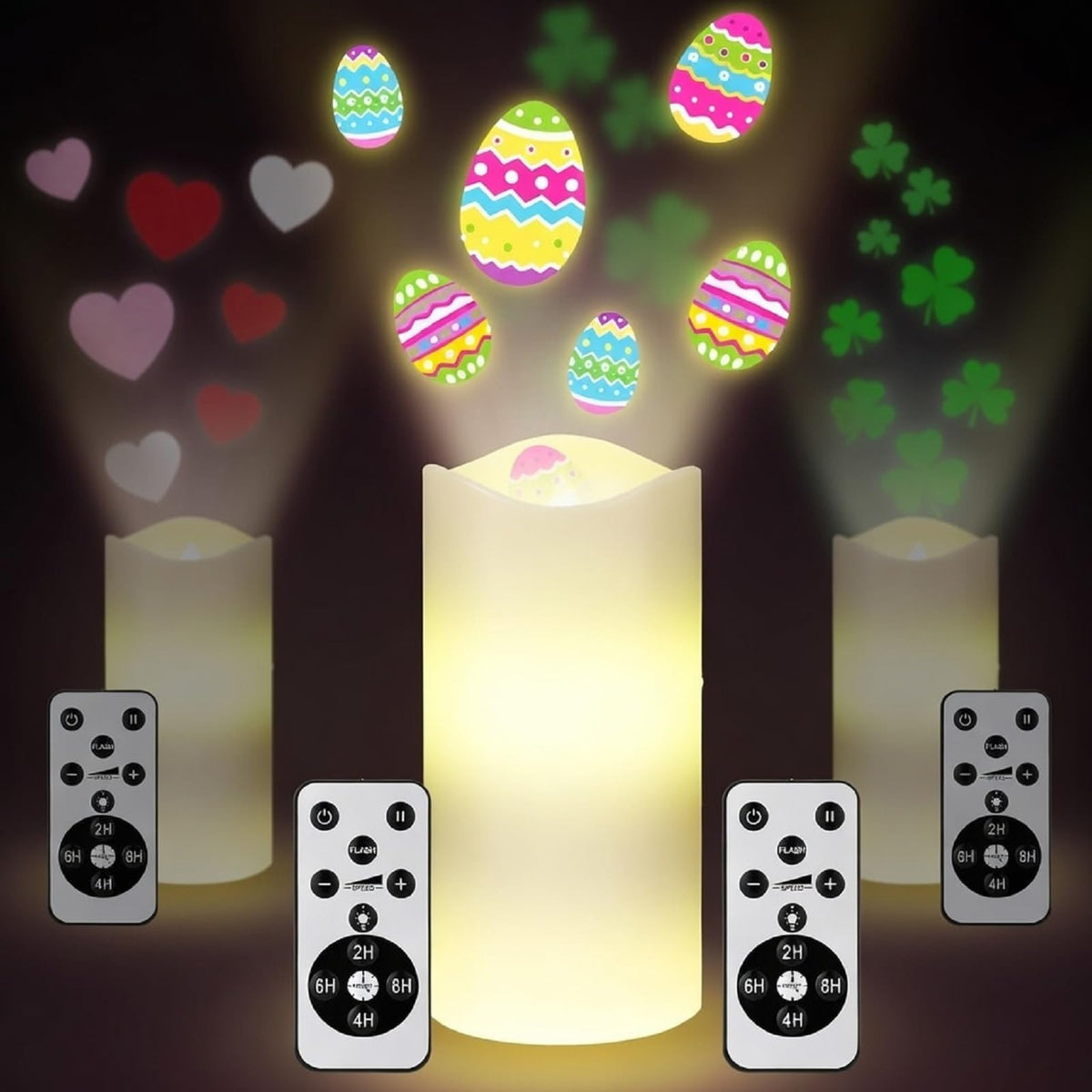 Baquler Easter Flameless Candles Egg Projector Lights Easter Basket Stuffers Spring Home Table Decor Egg LED Candle Night Light with Remote and Timer Battery Operated Gifts for Holiday Indoor Decor