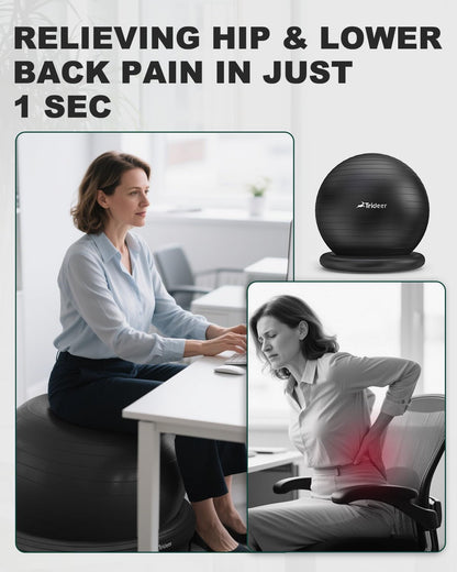Trideer Exercise Yoga Ball Chair with Base for Home Office Desk, Stability & Fitness Ball Seat to Relieve Back Pain, Home Gym Workout for Abs, Pregnancy Ball with Pump