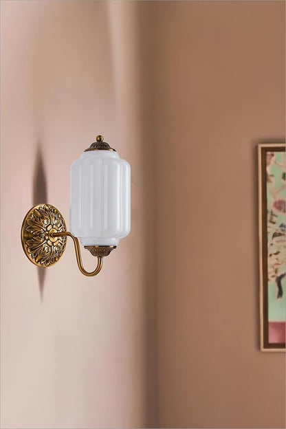 Vintage Brass Wall Sconce Light Fixture with Milk White Glass Shade, Retro Glass Wall Lamp, Indoor Wall Light for Bedroom, Living Room, Hallway