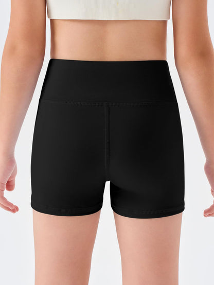 Haloumoning Girls Athletic Shorts Kids High Waisted Yoga Dance Biker Shorts Comfy Gymnastics Shorts 5-14Y Black
