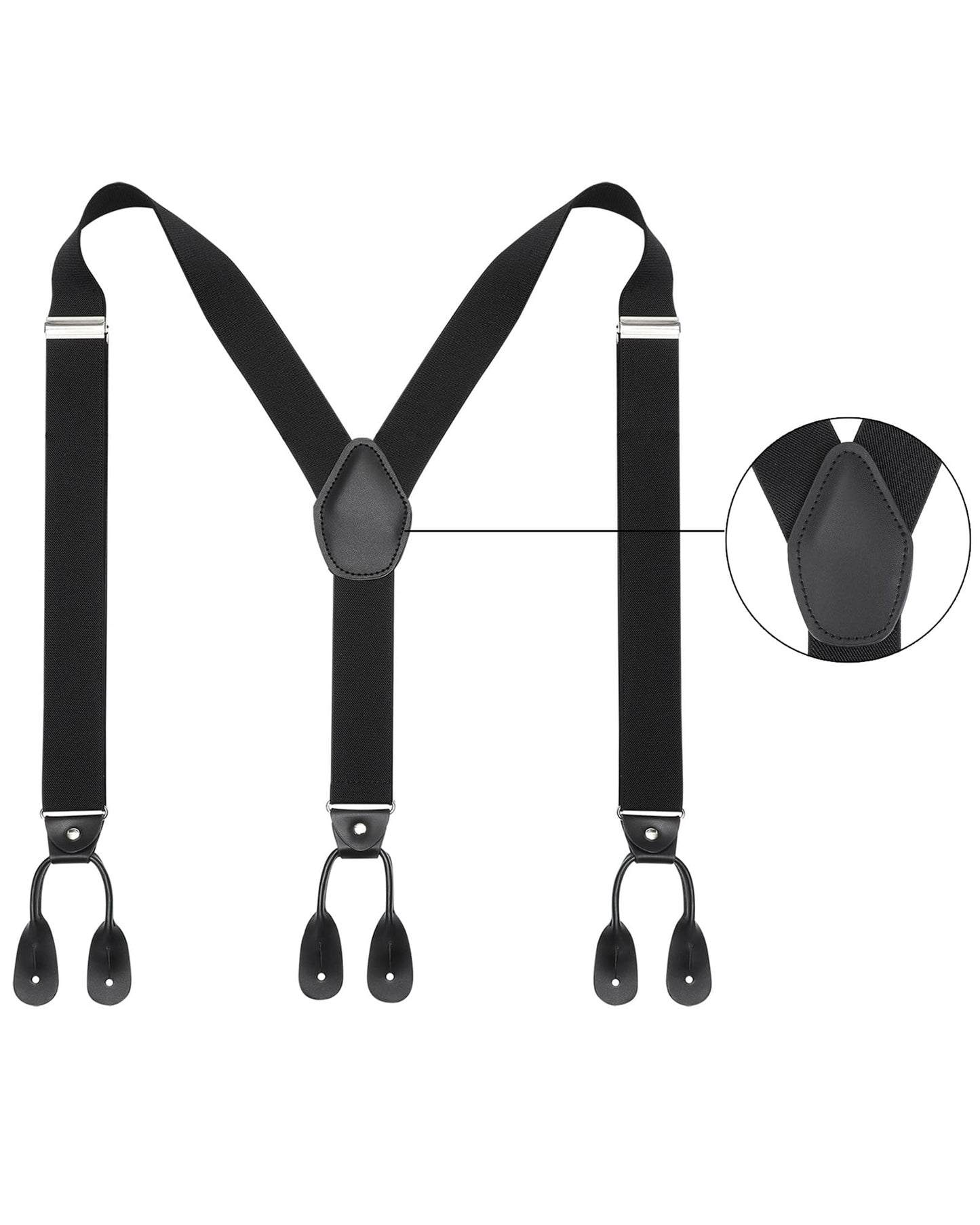 Kajeer Mens Adjustable Button End Suspenders - Y-Back Elastic Tuxedo Suspenders with Heavy Duty Leather Buttons End (Black)