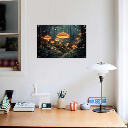 Yesad Mushroom Forest Canvas Wall Art Print, Mushroom Décor Magical Forest Pictures Enchanted Forest Décor Magic Mushrooms Botanical Art Farmhouse Living Room Wall Décor (Unframed,36”x24”,Mushroom)