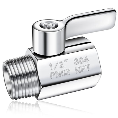 Shower Head Shut Off Valve 304 Stainless Steel Mini Ball Valve(1/2" Female X Male) NPT Thread Water Flow Control Valve Regulator