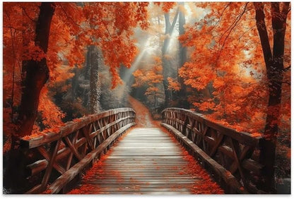 Yesad Autumn Bridge Canvas Wall Art, Fall Wall Art Room Décor Natural Posters Autumn Pictures Prints Wall Décor for Living Room Bedroom (Unframed,30”x20”,Bridge)