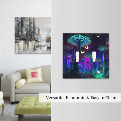 Fantasy Mushroom Forest Glowing Butterfly Double Toggle Light Switch Cover Decorative 2 Gang Wall Plate Electrical Switchplate Faceplate for Bathroom Kitchen Decorate Accessories