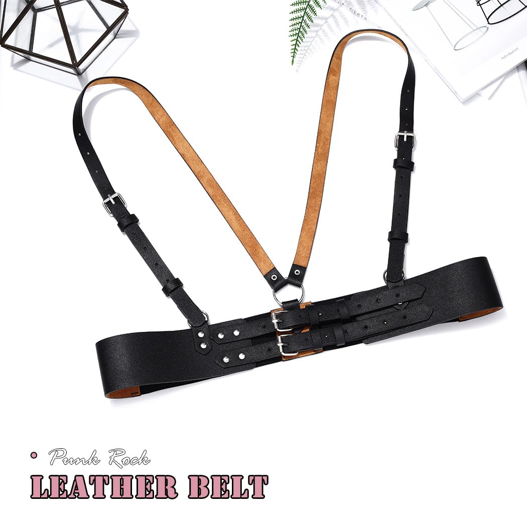 BODIY Plus Size Leather Harness Belt Wide Waist Belt PU Black Harness Punk Belts Halloween Rave Accessory for Women