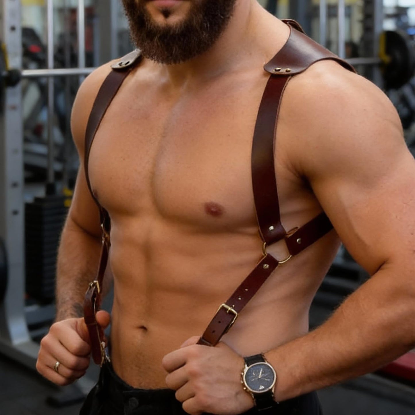 Dicosky PU Leather Suspenders for Men,Vintage Adjustable Buckle,Renaissance&BDSM Harness Style Heavy Duty for Role Play Wedding Groomsmen