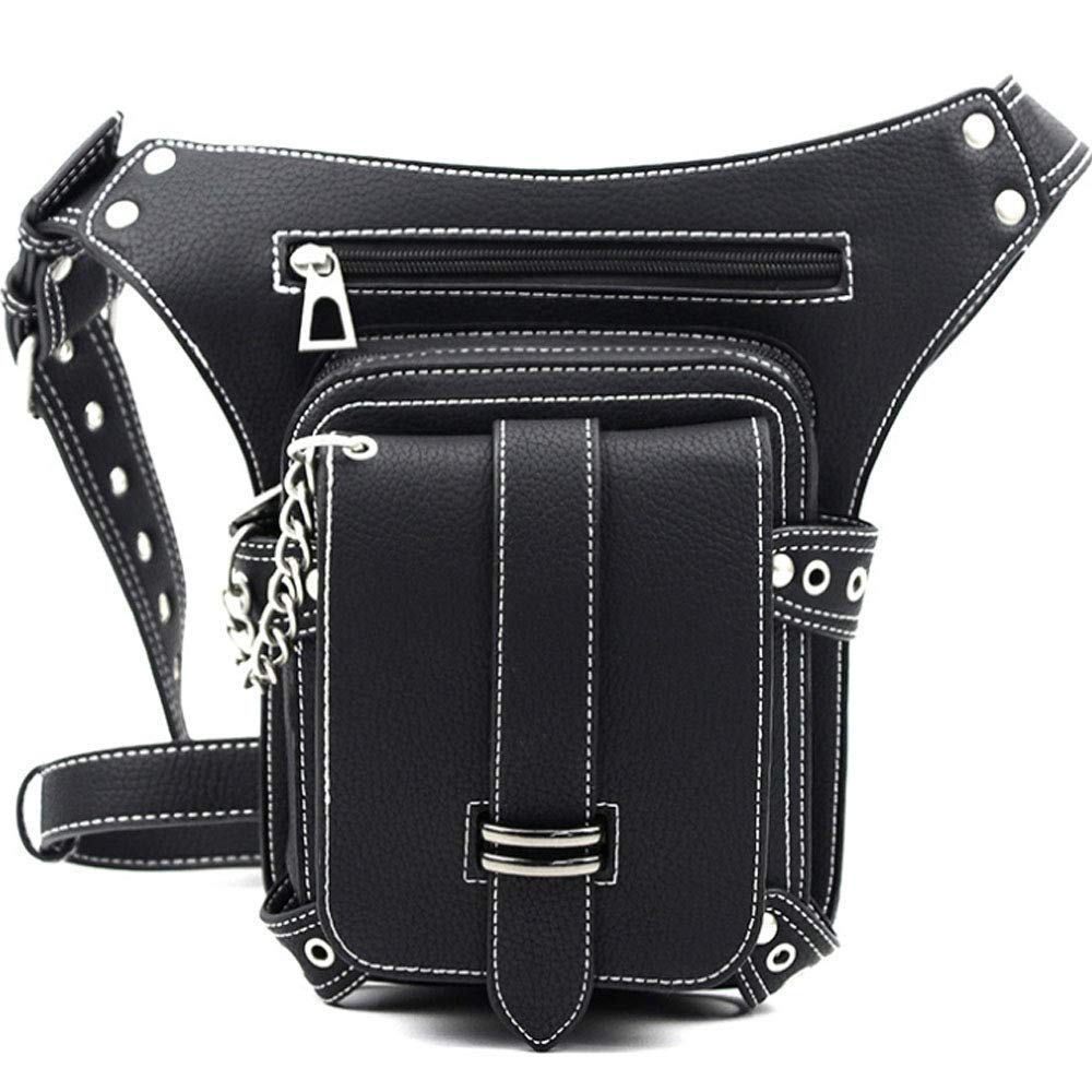 Steampunk Waist Bag Fanny Pack Fashion Gothic Leather Shoulder Crossbody Messenger Bags Thigh Leg Hip Holster Purse Travel Pouch Hiking Sport Chain Bags for Women Men