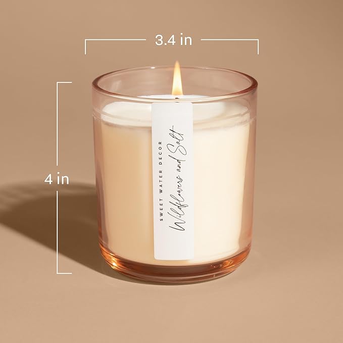 Sweet Water Decor Wildflowers and Salt Scented Soy Candles – Jasmine, Lily, Geranium, Violet, Leafy Greens – Cozy Floral Aroma – 50 Hour Burn – 12oz Tinted Glass Jar for Home Decor and Bedroom Decor