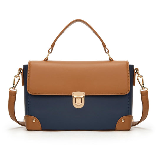 Milan Chiva Small Crossbody Purse for Women Elegant Top Handle Vintage Classy Handbags Designer Square Bags Color Block Shoulder Bag MC-589NY-BR