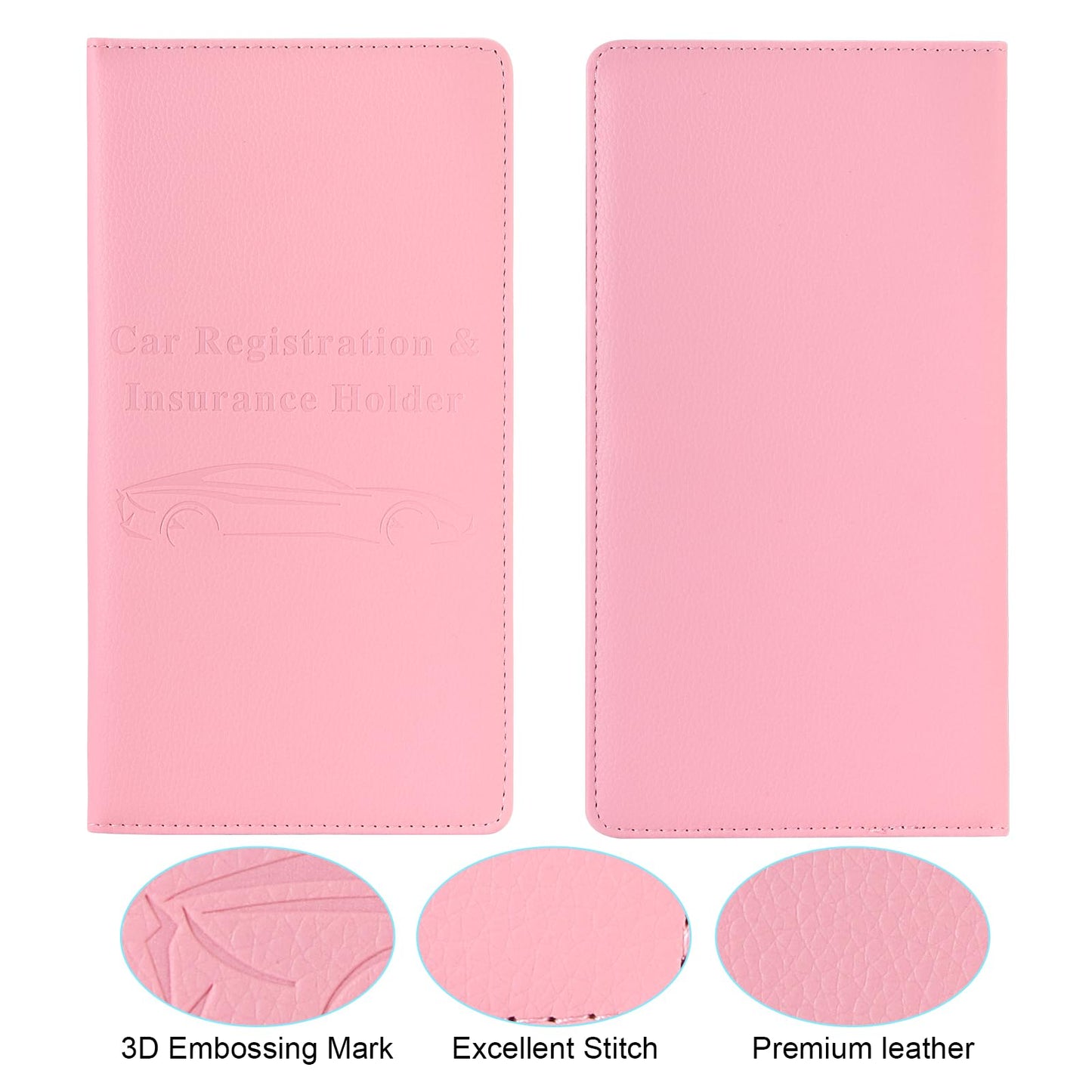 Cacturism Car Registration and Insurance Holder, Car Accessories Vehicle Glove Box Car Organizer Women Car Accessories with Magnetic Shut for Cards, Essential Document, Driver License, Pink