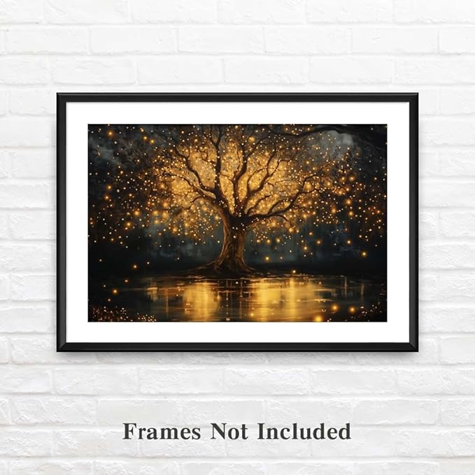 Yesad Tree of Life Canvas Wall Art, Spiritual Wall Art Fairy Lights Prints Landscape Painting Wall Décor for Living Room Bedroom Farmhouse Housewarming Gift (Unframed,18”x12”, Tree7)