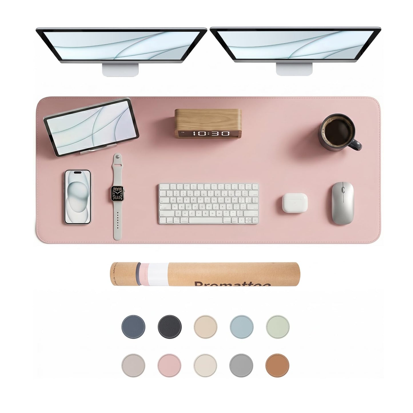 PROMATTOO Large Desk Pad Non-Slip Desk Mat Protector for Keyboard Mouse Waterproof Vegan Leather Surface Faux Leather Laptop Mat Smooth Mouse Pad Premium Gift Tube Sakura Pink 47" x 17"