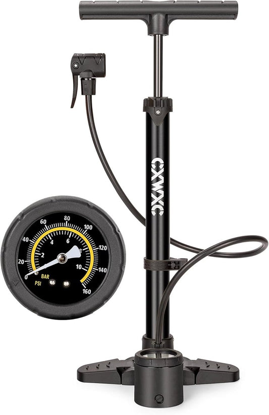 Bike Pump with Pressure Gauge - 160 PSI Portable Air Pump for Presta & Schrader Valves | Compact Design