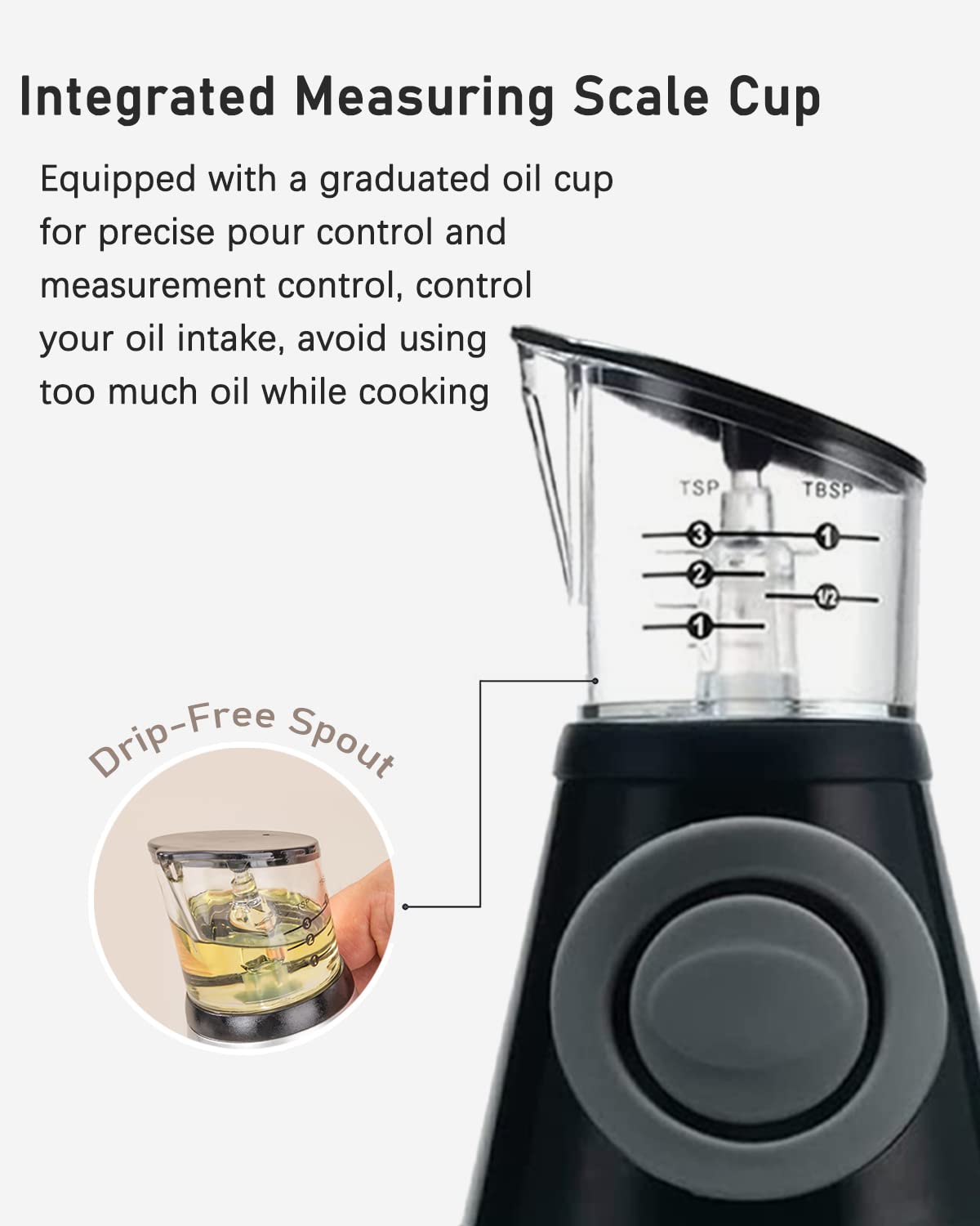 KITLAB Oil Dispenser Bottle, 17oz Olive Oil Dispenser Oil Sprayer, Clear Glass Refillable Oil and Vinegar Dispenser Bottle with Measuring Scale Pump for Kitchen, Cooking, Salads, Baking Frying
