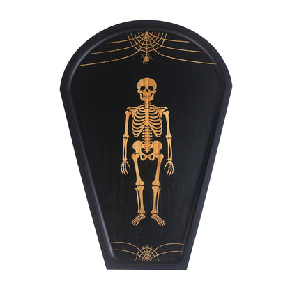 Halloween Coffin Feature Board, Party Table Center Decoration, Gothic Coffin Tray and Carved Skeleton - Coffin Banquet Plate Engraved Skeleton, Essential Halloween Party Decoration Accessories.