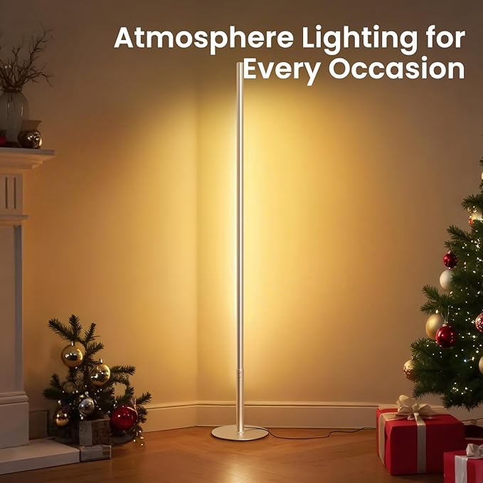 LED Corner Floor Lamp for Living Room, Minimalist Light with Remote Control, Stepless Adjustable 2700k-6500k Colors & Brightness, Modern Reading Bright Light, 58" Standing Lamp for Bedroom Home Office
