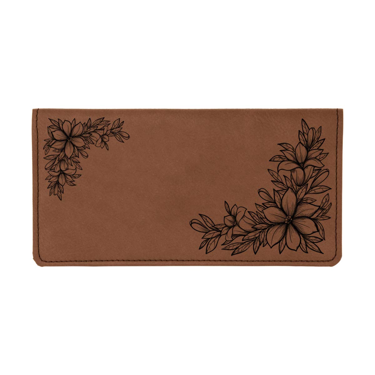 Floral Filigree Laser Engraved Leatherette Checkbook Cover Rawhide/Black