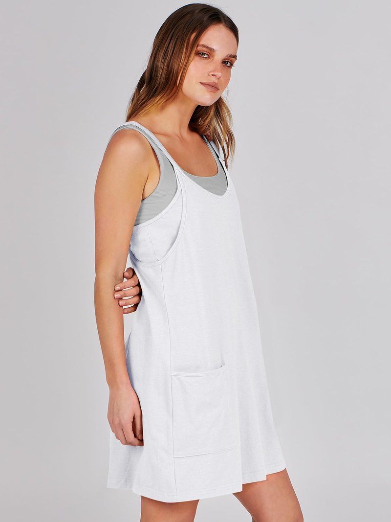 ANRABESS Women Athletic Dress Summer Tennis Workout Active Sports Mini Romper Dress Built in Shorts Travel Vacation Clothes White Medium