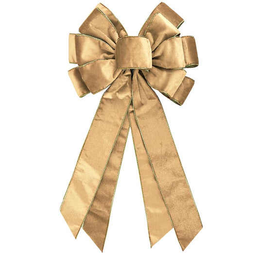 Vintage Champagne Wreath Bow - 20 * 11in Golden Edged Velvet Tree Topper Ornament for Xmas Winter Home Decor