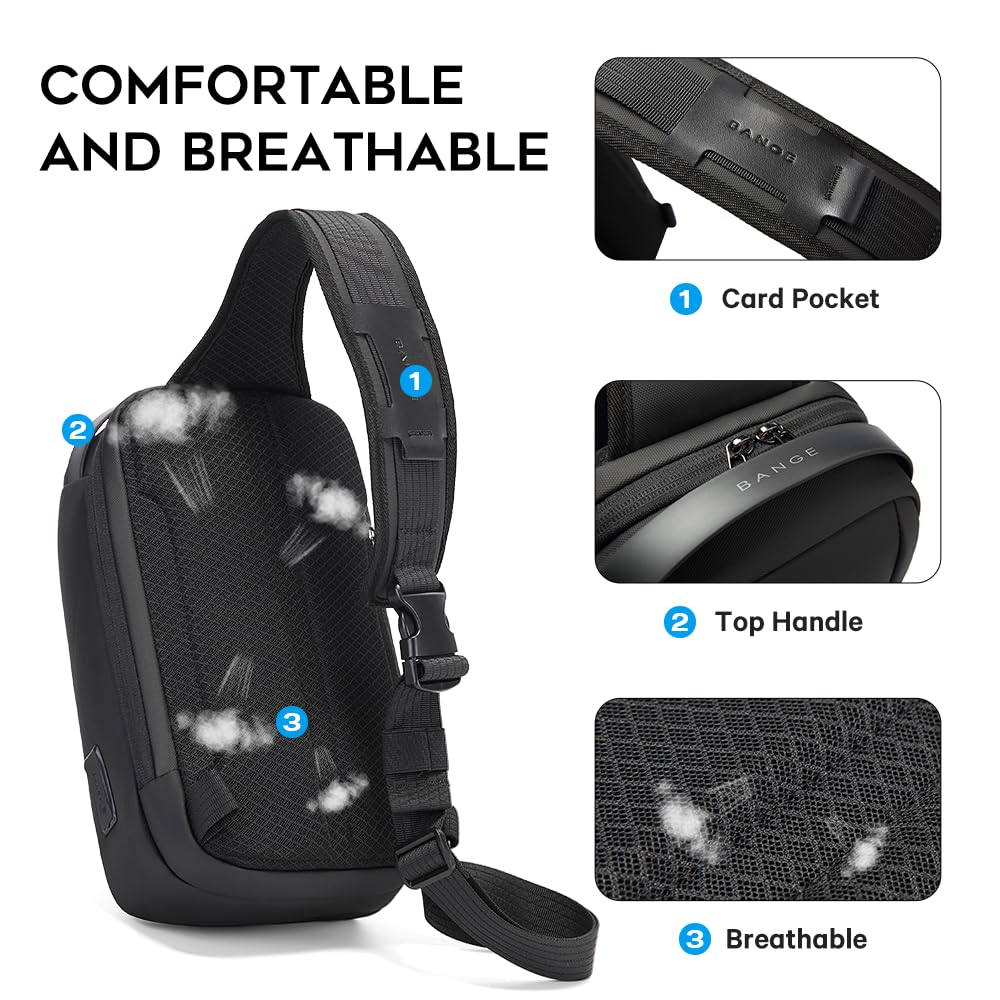 BANGE Fashion Sling Bag, Waterproof Shoulder bag, Crossbody Backpack for Men