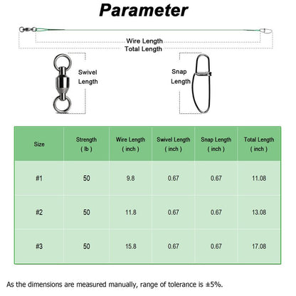 AMYSPORTS Saltwater Steel Fishing Leader Wire Stainless Swivel Fishing Leader Freshwater High Strength Wire Leader Lure Black Nickel #1 50lb 9.8in 20pcs