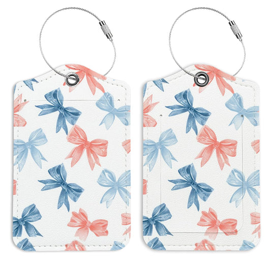 LARTSFRO Pink Bow Luggage Tags for Suitcases, Blue Preppy Luggage Tag, Back to School for Students, Trendy Girly 2 Pack Travel Luggage Tags, Teen Girls Gifts Suitcase Tags