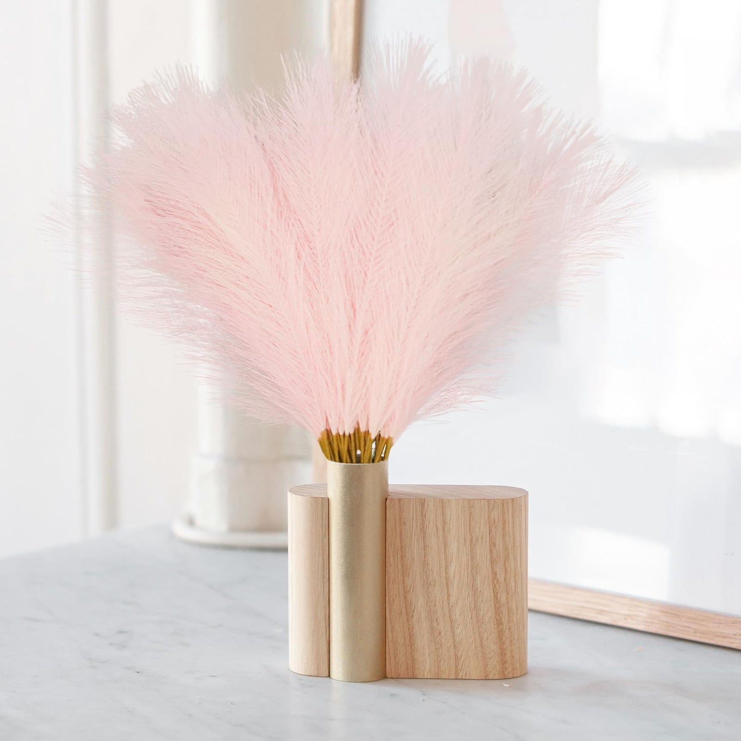 obbsie 50pcs Pink Faux Pampas Grass Decor, 21.6" Short Artificial Floral Branches Vase Filler Flower Arrangement for Home Wedding Boho Outdoor Decor