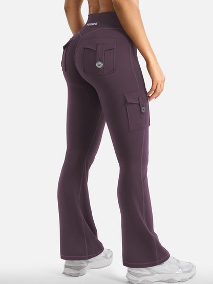 YEOREO CoreFlex Women Workout Flare Leggings with Pockets Scrunch Cargo Gym Yoga Leggings Black Berry Purple XS