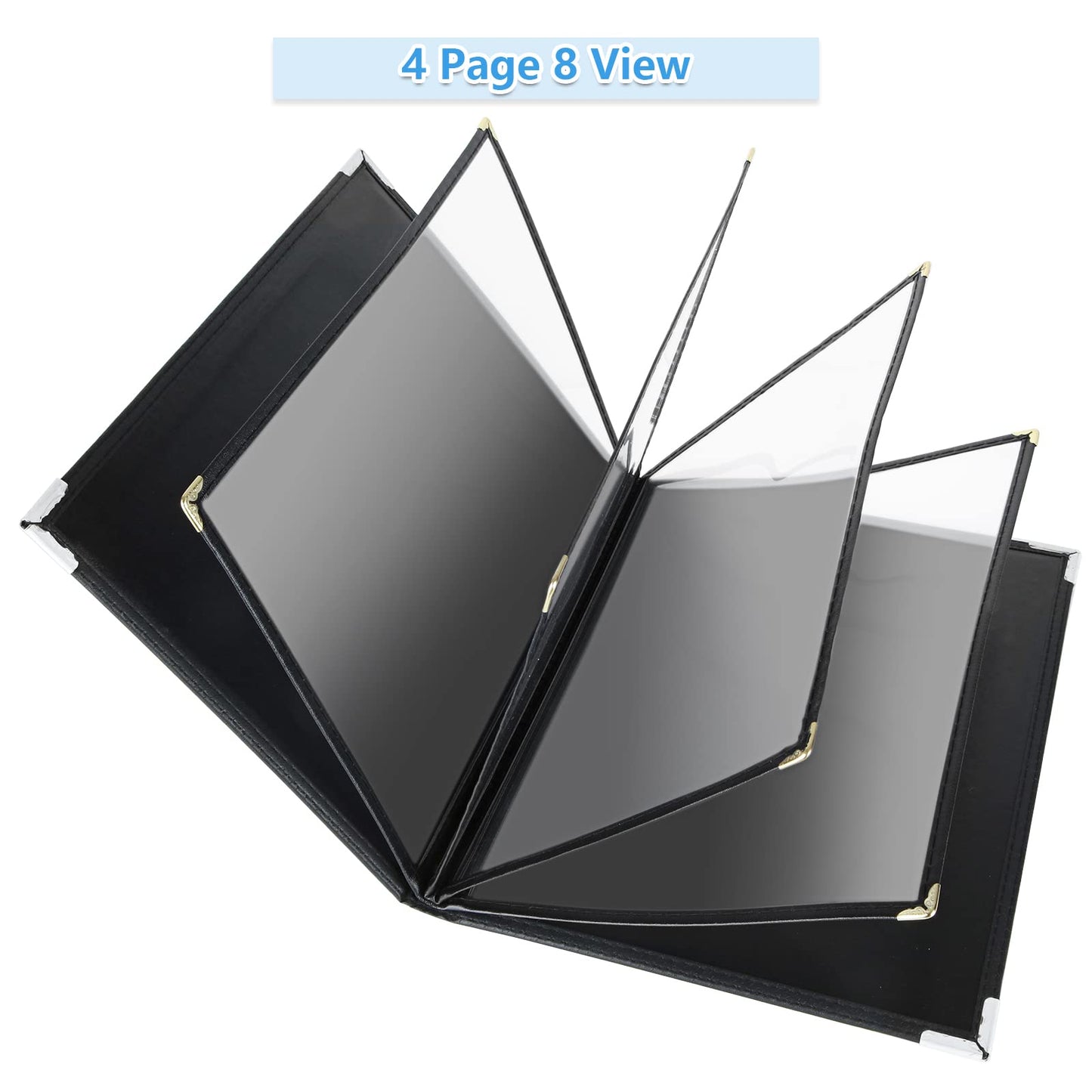 FVIEXE 2PCS Menu Holder 8.5 x 11 Inch, Restaurant Menu Covers 4 Page 8 View, Transparent Faux Leather Menu Sleeves Menue Book Folder for Restaurant Bar Cafe
