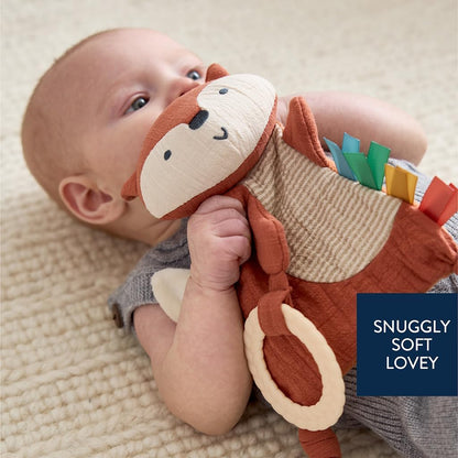 Itzy Ritzy - Bitzy Crinkle Sensory Toy Fox with Crinkle Sound for Babies & Toddlers - Features Soft Braided Teething Ring & Textured Ribbons, Designed for Ages 0 Months and Up, Fox