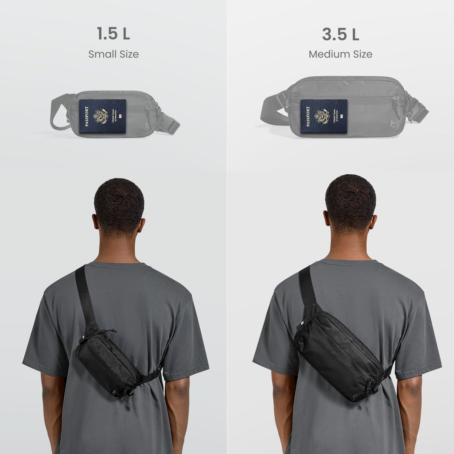 tomtoc 3.5L Sling Bag with RFID Blocking, Crossbody Bag Chest Shoulder Pack for Men and Women, Water-resistant Lightweight Casual Waist Fanny Pack for Travel/Daily Use