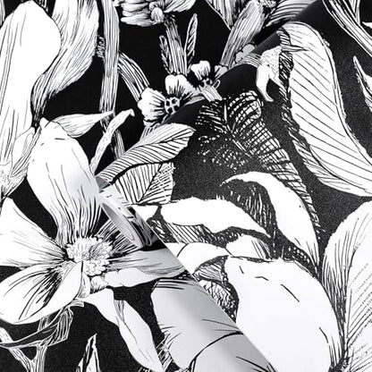 Black and White Floral Wallpaper A Set of 17.3"x120" Modern Boho Peel and Stick Wallpaper Self-Adhesive Removable Floral Contact Paper for Cabinets Drawer Shelf Liner